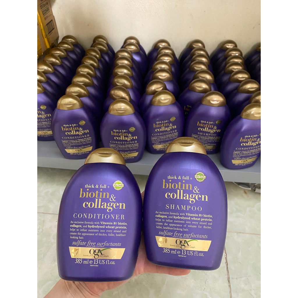 Dầu gội xả Biotin Collagen tím giúp nuôi dưỡng, phục hồi, kích thích mọc tóc, ngăn rụng tóc 385 ml -shoppvc