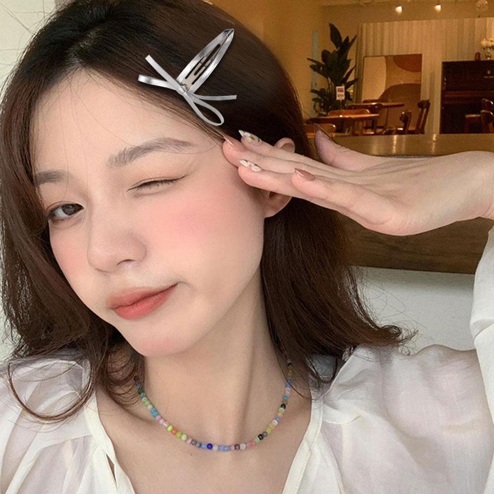 Kẹp Tóc Mỏ Vịt Bằng Da pu Màu Bạc Phong Cách Hàn Quốc i6h3