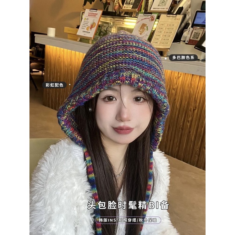 Mũ Len Dệt Kim Màu gradient Phong Cách Thu Đông Ấm Áp Cho Nữ lei feng