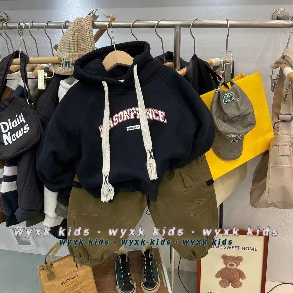 Áo Hoodie Vải Nhung Dày Dặn In Chữ Phong Cách Hàn Quốc Thời Trang Mùa Đông Cho Nam Và Nữ