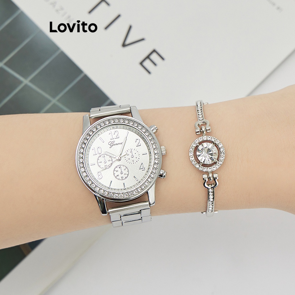 Đồng hồ quartz Lovito cơ bản màu trơn thường ngày cho nữ L69AD061 (Màu bạc)