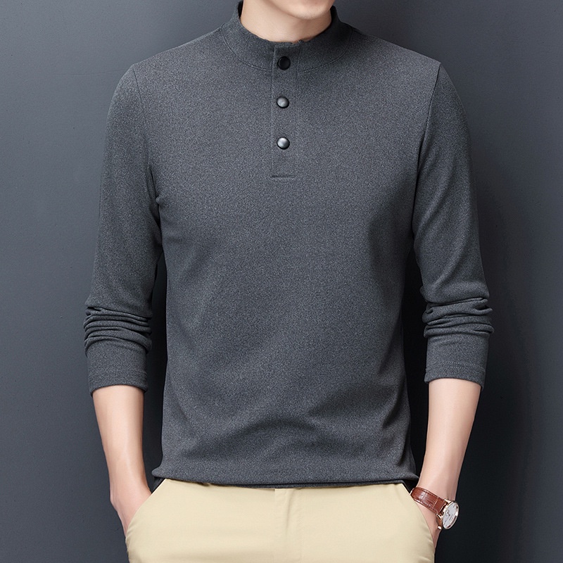 Áo Thun polo Hai Lớp Tay Dài Bằng Vải Nhung 4 Màu Trơn Giữ Ấm Kiểu Cổ Điển Thời Trang Công Sở Cho Nam