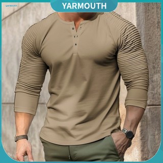 Áo sơ mi vải polyester màu trơn cổ chữ v thoáng khí thời trang xuân thu cho nam