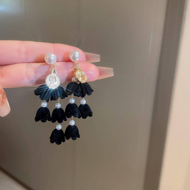 Bông Tai Mạ Bạc 925 Hình Nơ Đính Ngọc Trai Thời Trang Thu Đông Phong Cách Pháp Cổ Điển