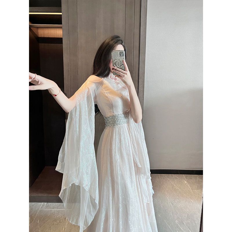 Đầm Sườn Xám Cách Tân Trễ Vai Dài Tay Thời Trang Dành Cho Nữ