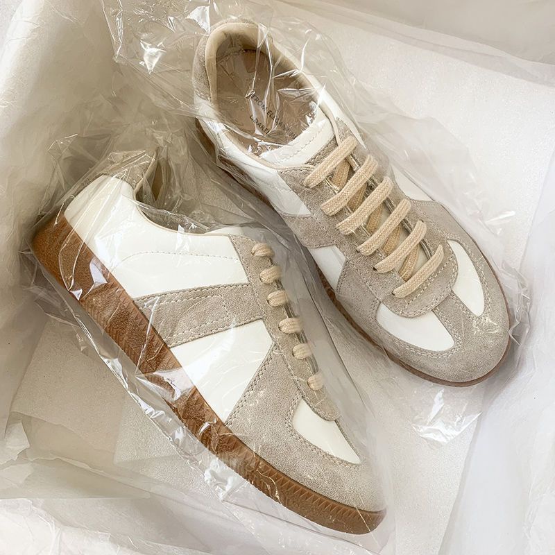 E1AG MM6 cowhide version Hong Kong style German training shoes 2023 spring new leather White shoes children's all-match flat sports casual shoes for men