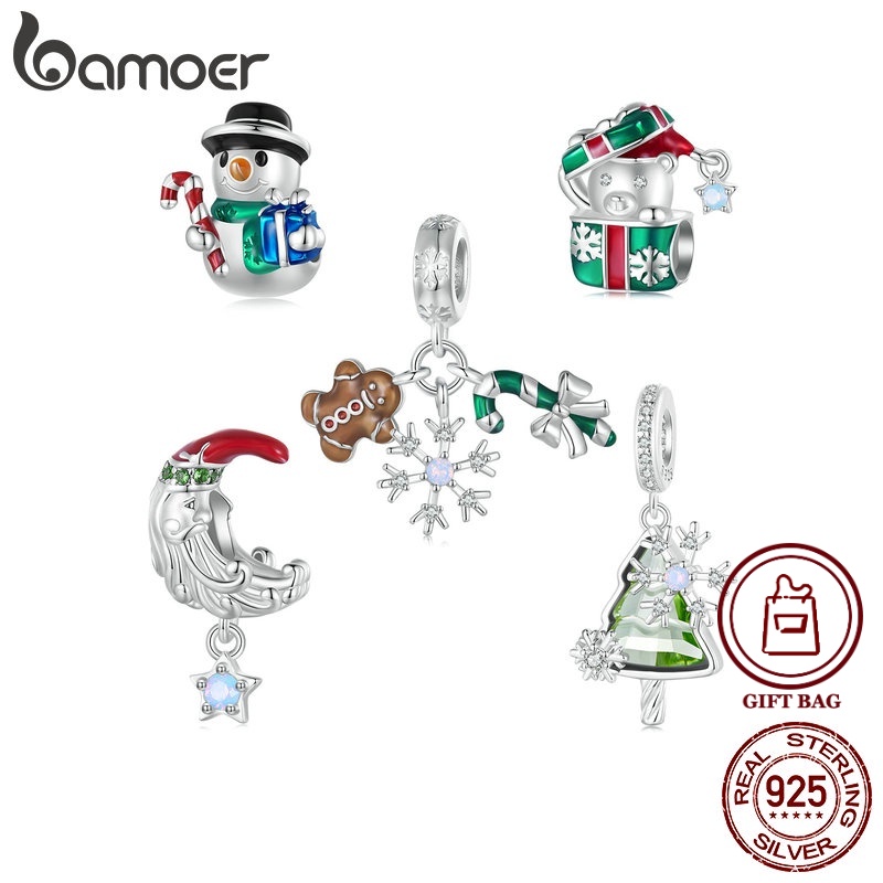 Bamoer Mặt Dây Chuyền Bạc 925 Hình Người Tuyết Giáng Sinh