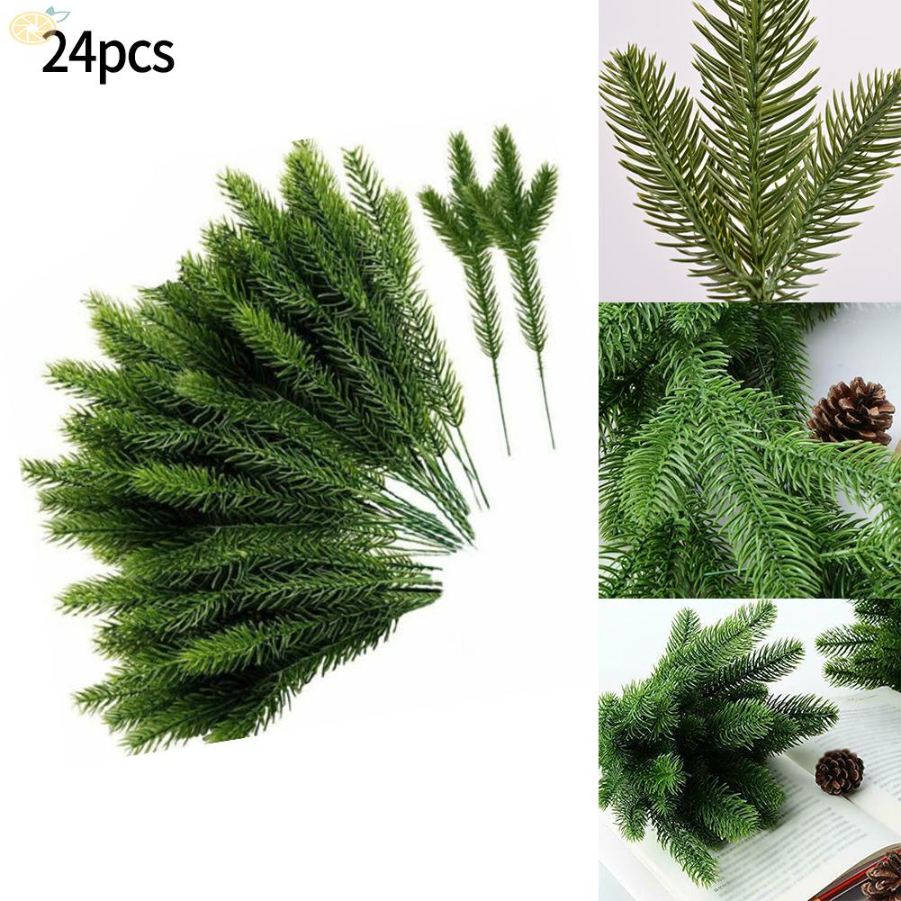 Artificial Christmas Plants Pine Needle Branches for Party Decorations Set of 24