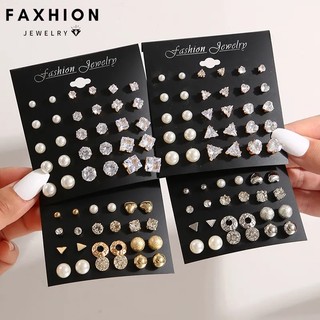 Faxhion Đơn Giản Kim Cương Bông Tai Dành Cho Nữ Không Gây Dị Ứng Zircon Ngọc Trai Bông Tai Phụ Kiện Trang Sức