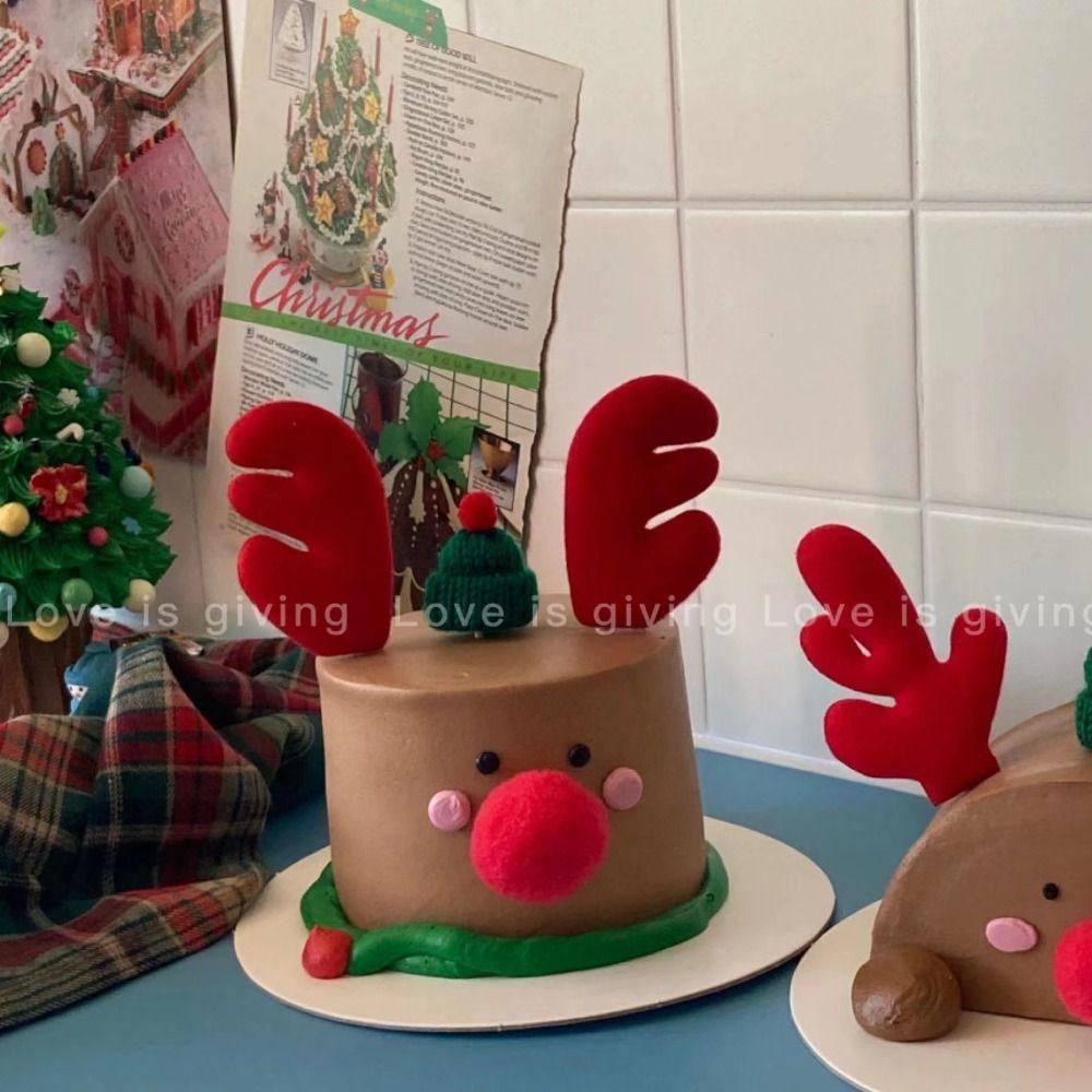 1 Bộ Phụ Kiện Trang Trí Bánh Kem Giáng Sinh Năm Mới Mũi Sừng Tuần Lộc Bằng Vải cotton xmas
