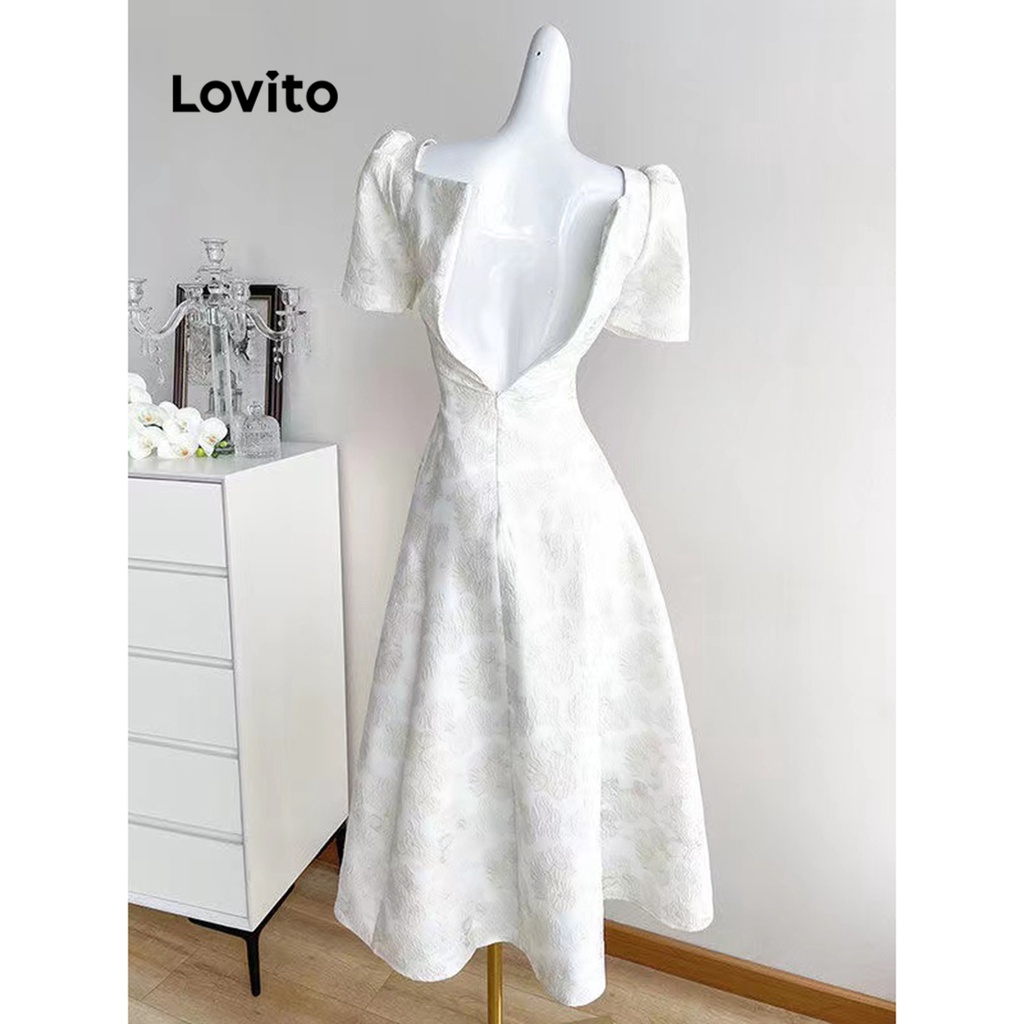 Đầm Lovito cổ vuông màu trơn thanh lịch cho nữ LNE21212 (Màu trắng)