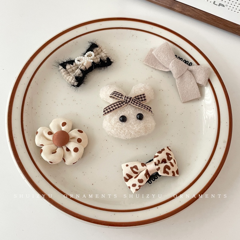 Set 5 Kẹp Tóc Nơ Vải Thời Trang Hàn Quốc Dễ Thương Cho Bé Gái
