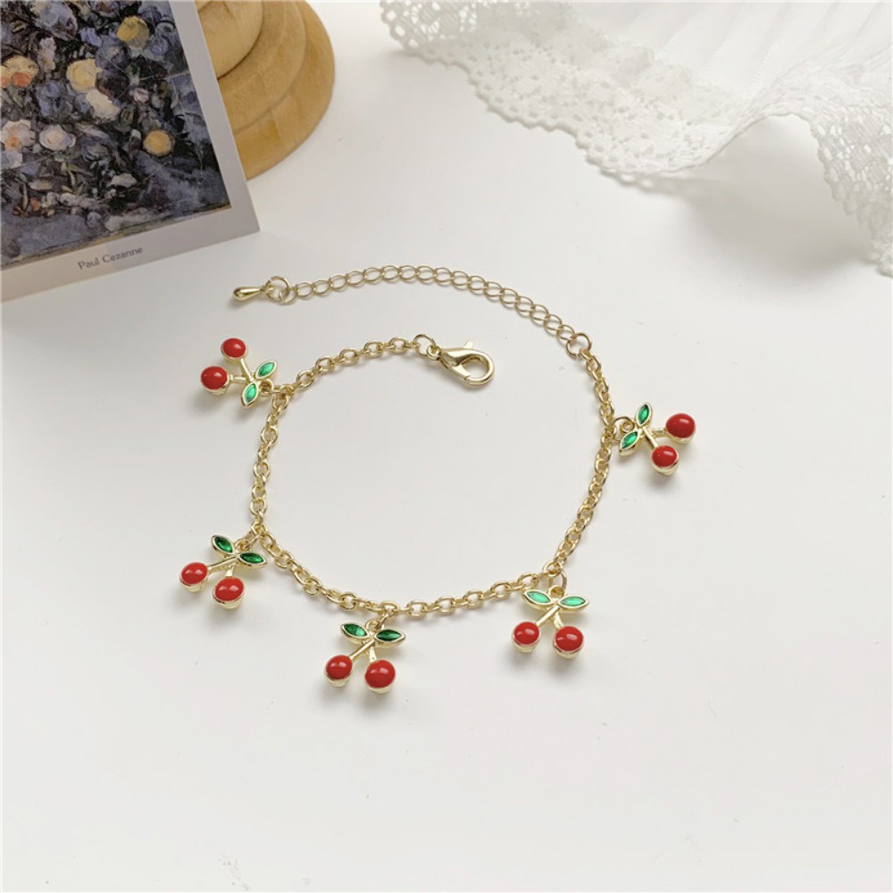 Vòng Tay Dây Xích Màu Đỏ cherry Thời Trang Cho Nữ