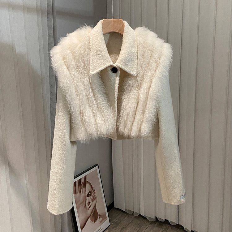 Áo Khoác Len Hai Mặt Phối Lông Cáo Nhân Tạo Phong Cách Mới 2023