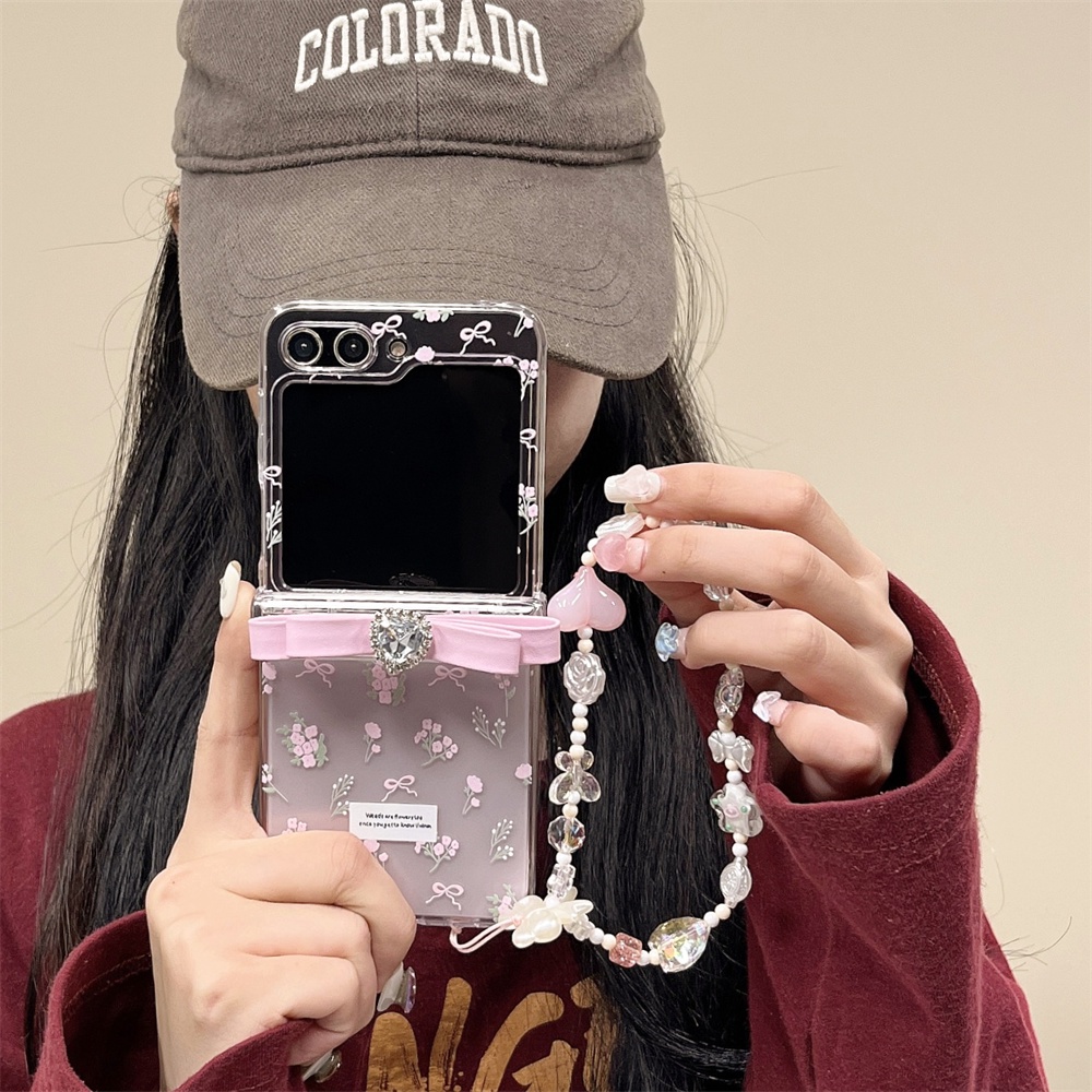 Bao Da Điện Thoại Nắp Lật Kèm Dây Đeo Đính Đá Cho samsung galaxy z flip3 zflip4 zflip 5 flip5 Ốp