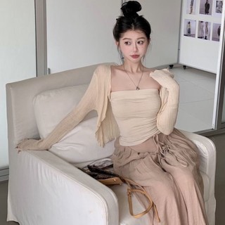 Áo Khoác Nữ Kiểu Cardigan Viền Bèo PINKSTORE29 Kèm Áo Ống A5950