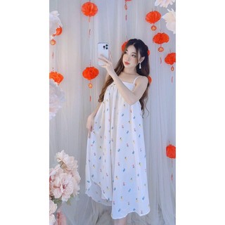 Đầm Đũi Dây Xuông Hoa Nhí Rộng Cực Dáng Babidoll xuân ngân new