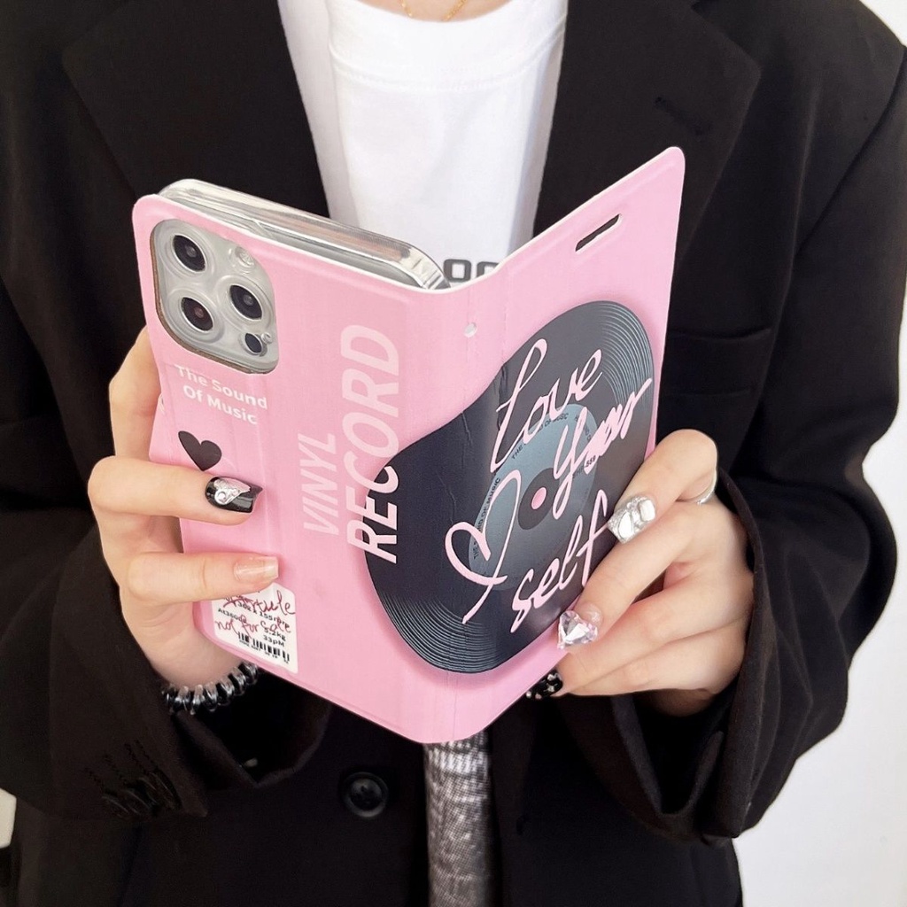 Bao Da Điện Thoại Nắp Lật Kiêm Giá Đỡ Có Ngăn Đựng Thẻ Hình Đĩa cd Iphone 15 1413promax xr / xsmax / 87plus