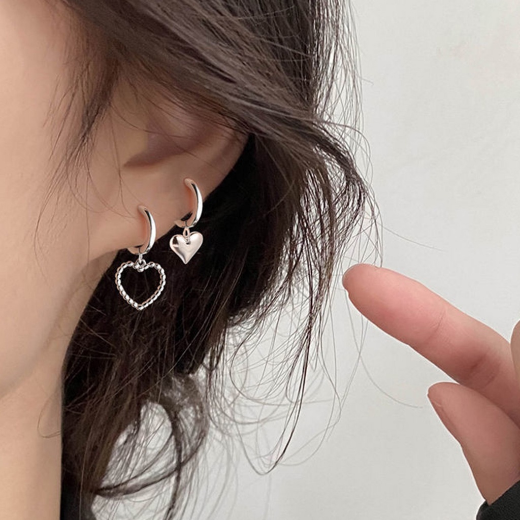Áo Thun In Hình Thời Trang Năng Động Cho Nữ| 1 Đôi Bông Tai Hình Trái Tim Không Đối Xứng Phong Cách Hàn Quốc Dành Cho Nữ