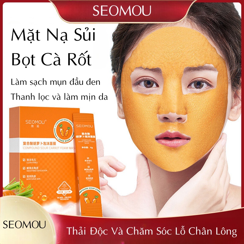 Mặt Nạ Sủi Bọt Cà Rốt SEOMOU Thải Độc, Làm Sạch Bụi Bẩn, Giảm Mụn Đầu Đen, Mờ Thâm, Dưỡng Da Trắng Sáng, Căng Mịn