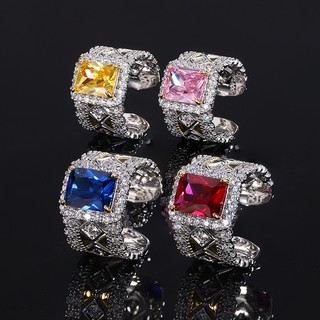 Nhẫn mặt vuông đính đá zircon hồng độc đáo phong cách âu mỹ