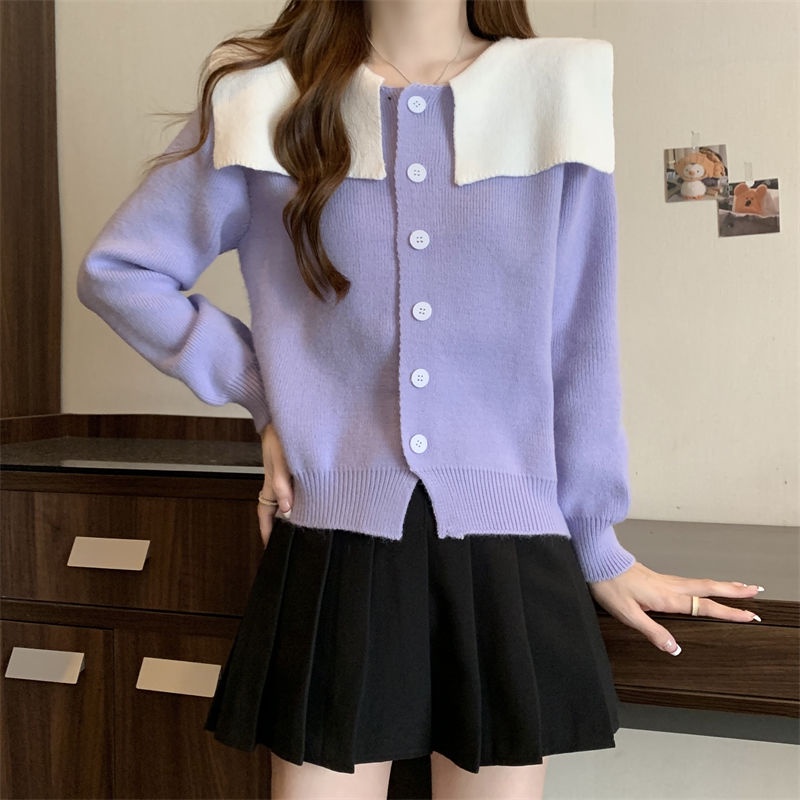 Áo sweater Cổ Hải Quân Tay Dài Dáng Rộng Phối Màu Tương Phản Thời Trang Thu Đông Cho Nữ