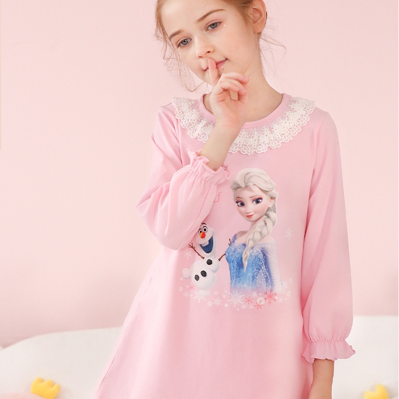 Đồ ngủ Tay Dài Phối Ren Họa Tiết Hoạt Hình frozen Cho Bé Gái
