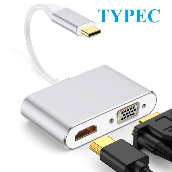 Cáp chuyển đổi từ Typec sang HDMI + VGA 2K 4K cáp typec to hdmi kết nối tivi máy chiếu - TYPEC-HDMI-
