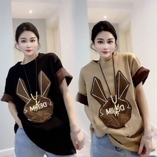 Áo Thun Tay Ngắn In Hình Thỏ Hoạt Hình graffiti Dày Dặn Cỡ Lớn Dễ Phối Đồ Thời Trang Cho Nữ