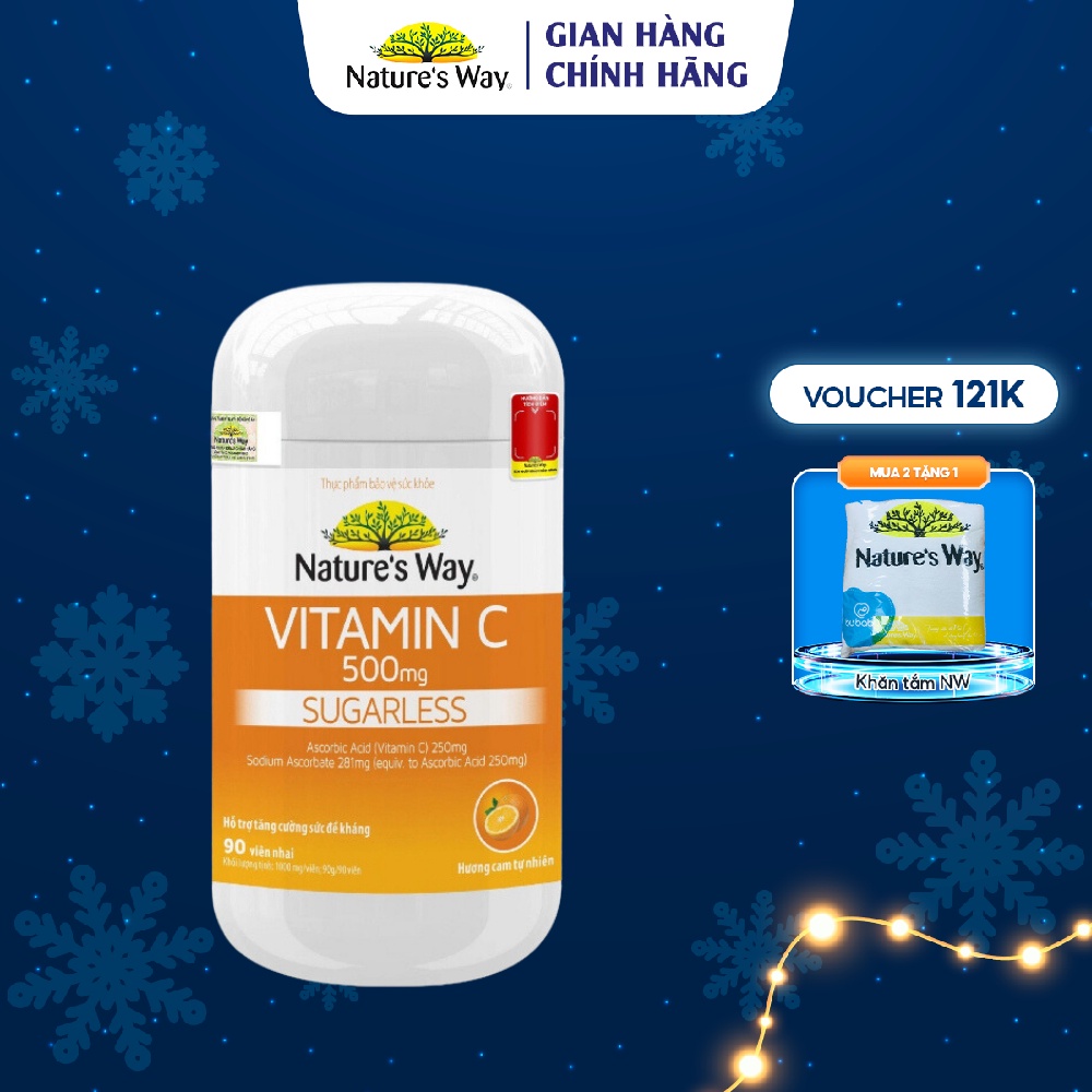 Viên Nhai Vitamin C 500mg Nature's Way Sugarless Bổ Sung Vitamin C Tăng Cường Miễn Dịch, Hỗ Trợ Làm Sáng Da Hộp 90 Viên