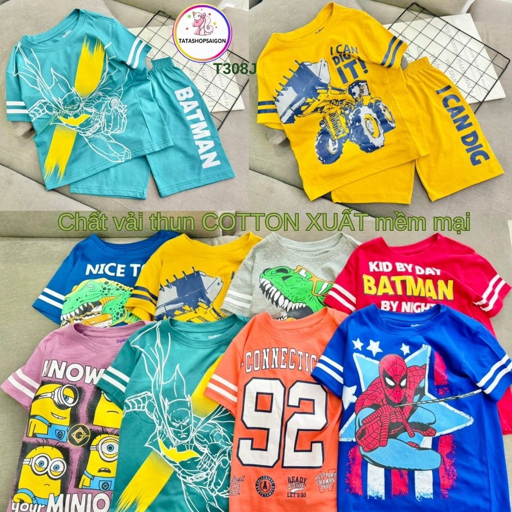 Set Quần Áo Trẻ Em 1-12 Tuổi Đồ Bộ Cho Bé Trai 11-40 Kg Cotton Chính Phẩm In Hoạt Hình Hot Trend Mềm Mịn Mát  T308