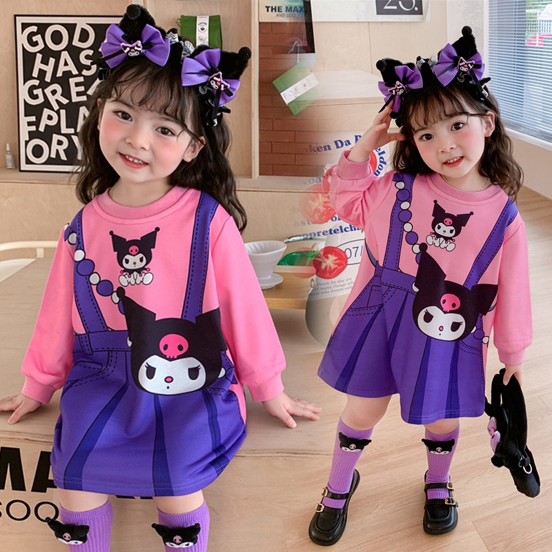 Kuromi Bộ Đầm Hóa Trang Công Chúa sanrio Tay Dài Màu Tím Hồng Dành Cho Bé Gái