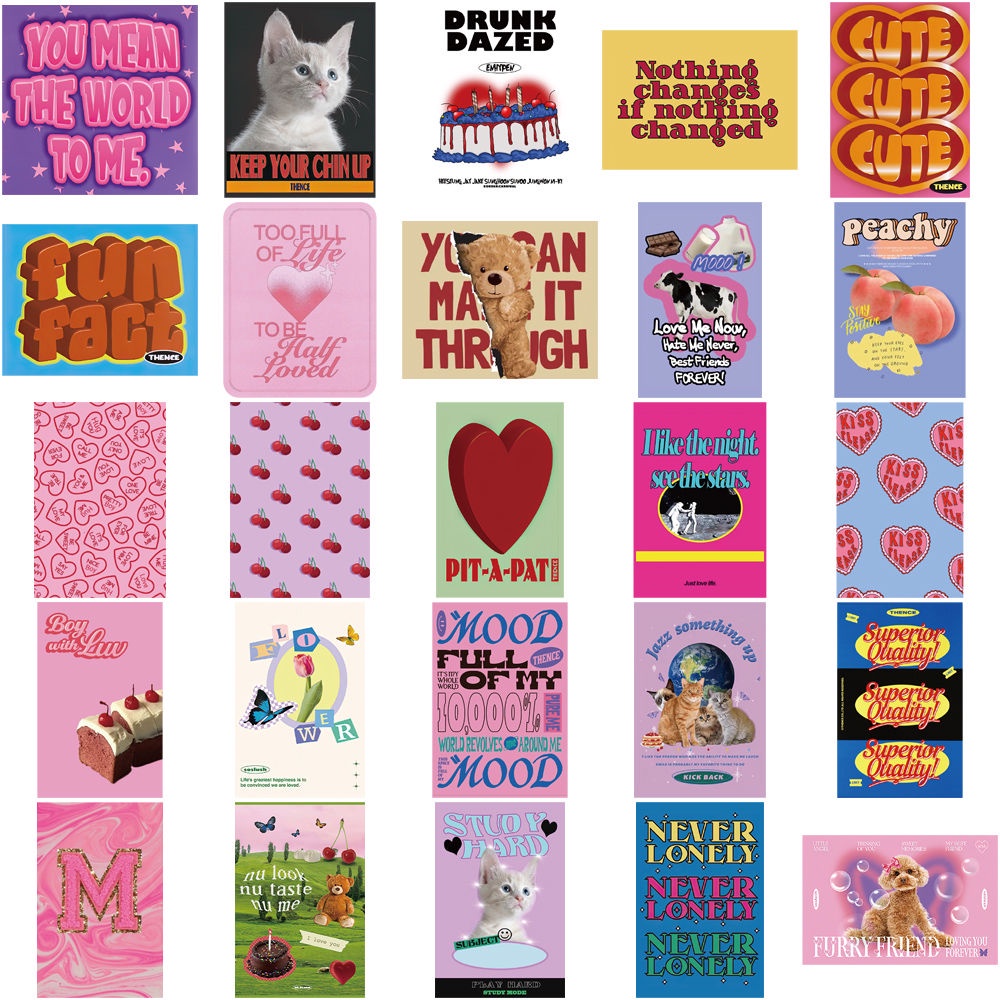 Bộ 64 Miếng Dán Trang Trí Mũ Bảo Hiểm / Bút Chì Chống Thấm Nước Họa Tiết graffiti Màu Hồng Xinh Xắn