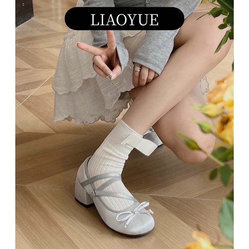 LIAOYUE  Giày cao gót Sandal giày bệt nữ Mary Jane  đế thấp giày búp bê MŨI VUÔNG da mềm Thoải Mái Xinh Xắn B95G02J 39Z230930