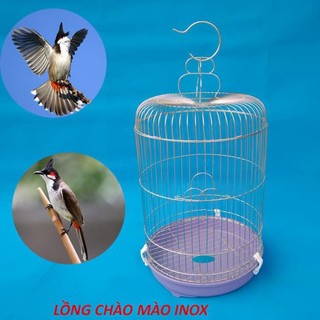 Lồng chào mào inox - lồng nuôi chào mào, chích chòe inox đường kính 32 cao 52cm bền đẹp kèm phụ kiện - mã t32