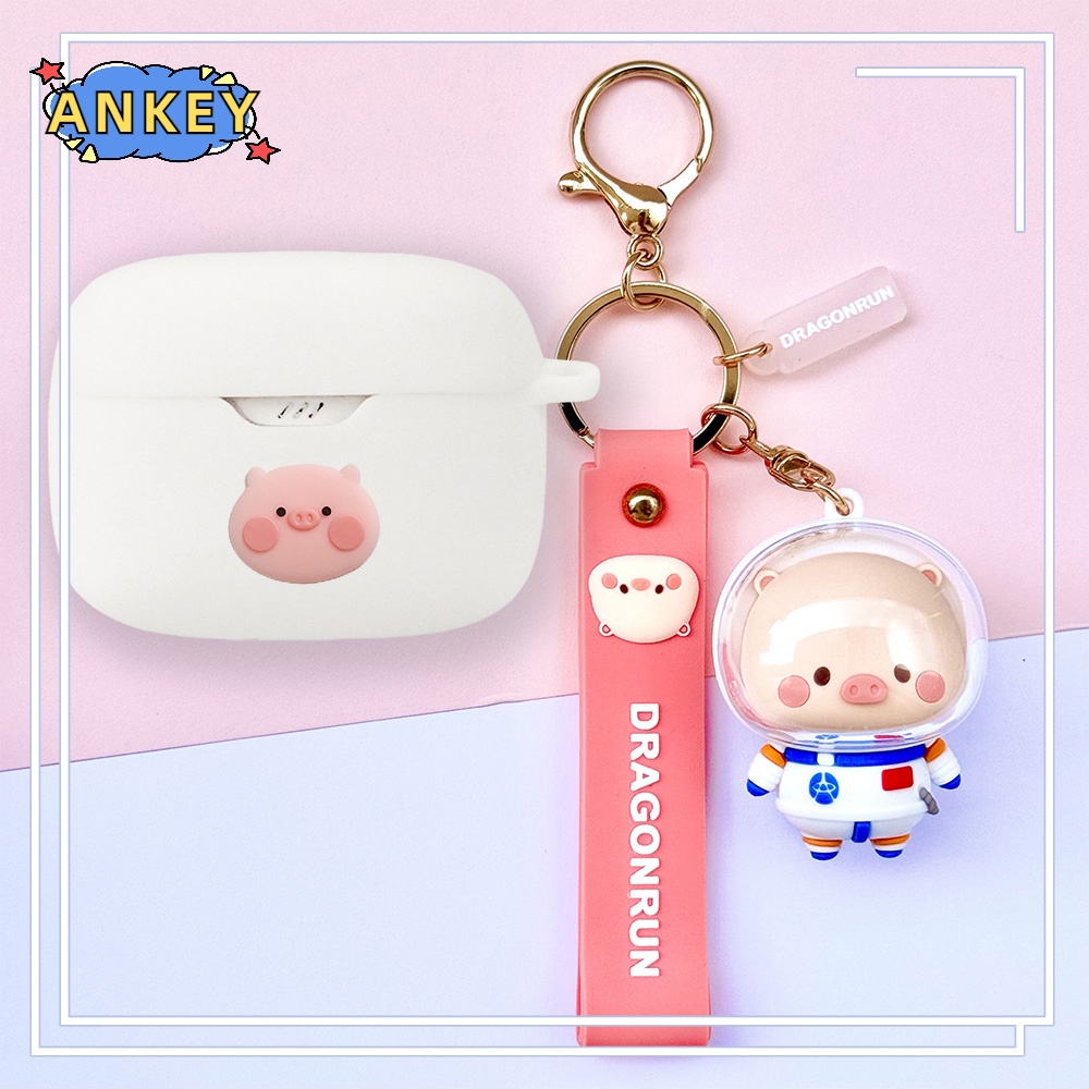 For JBL Wave Beam W200 Vibe 200 Earphone Silicone Case Cute Pig Earbuds Soft Protective Headphone Cover Headset Skin with Pendant