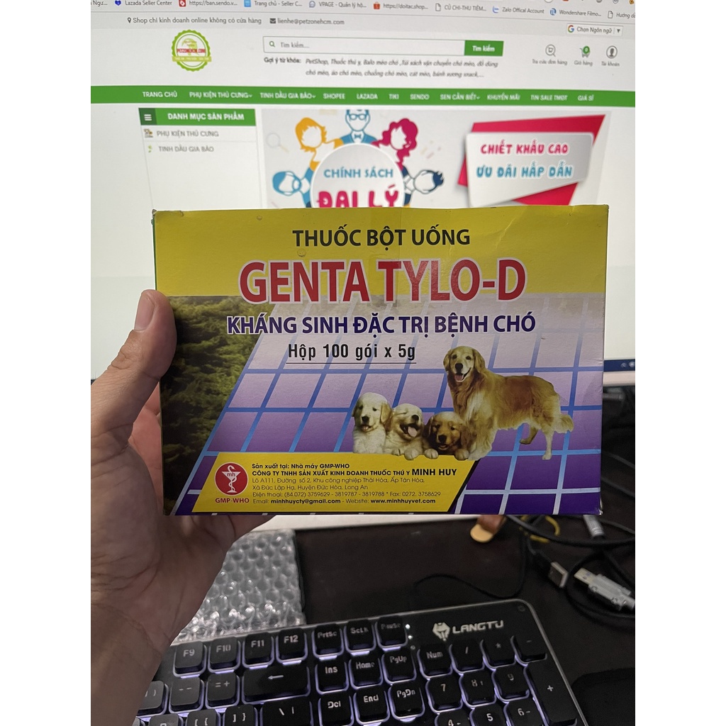 100 gói Cốm Tiêu Hóa Genta - Tylo - D Gói 5g - Dùng cho Chó Mèo Heo Bò Gà - Công Ty Minh Huy