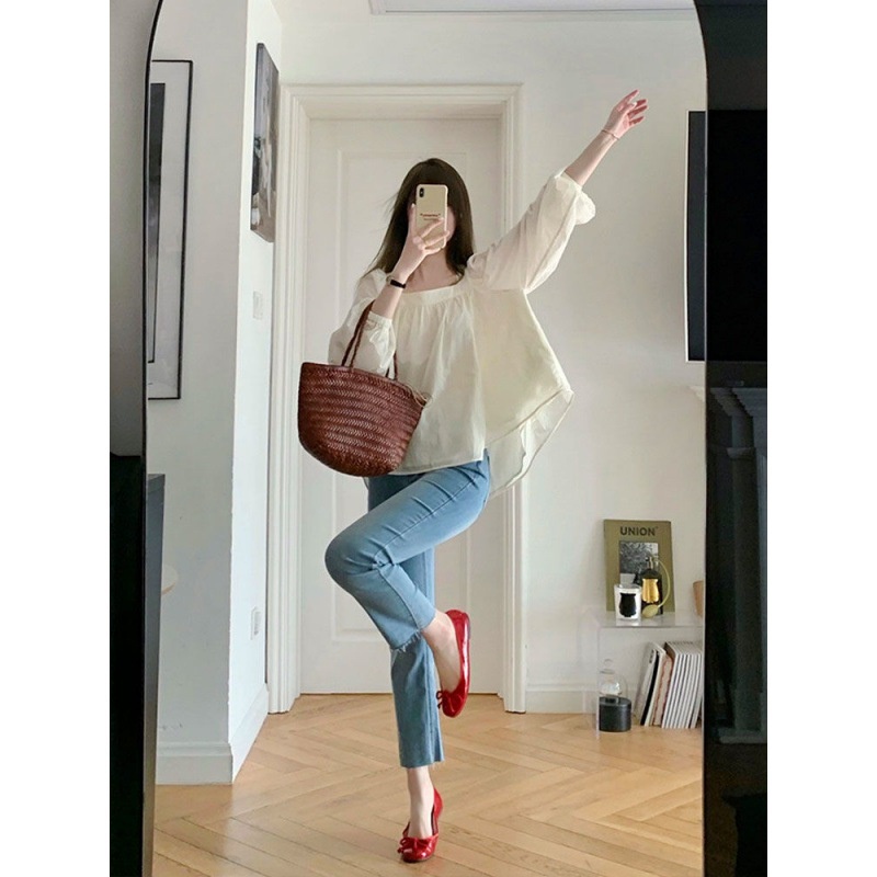 Áo Sơ Mi Cổ Vuông Dáng Rộng Thời Trang Mùa Xuân Hè Dành Cho Nữ