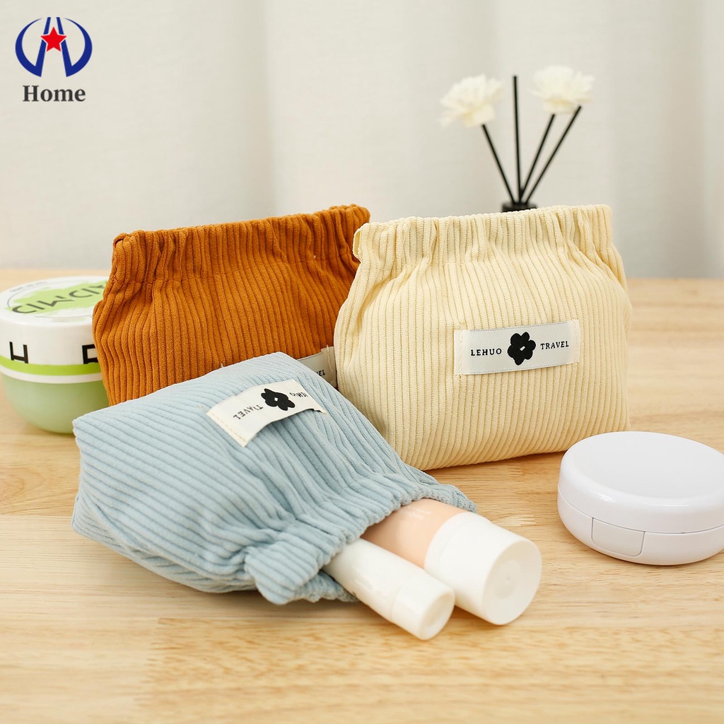 Set 3 Túi Đựng Mỹ Phẩm Son Môi Bằng Vải Nhung Kẻ Co Giãn Nhỏ Gọn Shopskc96433