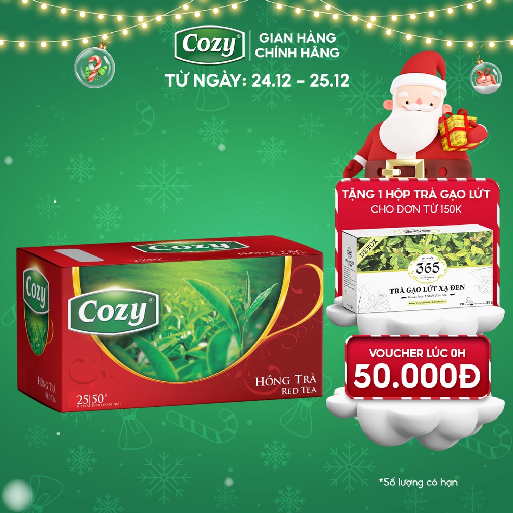 Hồng Trà Túi Lọc Cozy Thơm Ngon Đậm Vị Giúp Tinh Thần Tỉnh Táo, Hỗ Trợ Giải Nhiệt (25 túi lọc x 2g)