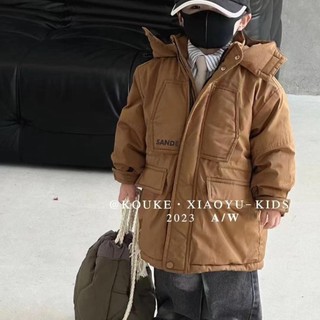 Khoác phao dáng dài trùm mũ ấm áp cho bé trai 16-26kg