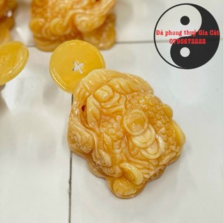 Hàng đẹp thiềm thừ phong thủy , cóc ngậm tiền đá ngọc hoàng long - dài 11cm