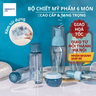 [6 món] Bộ chiết mỹ phẩm dầu gội sữa tắm thiết kế sang trọng tiện lợi khi đi du lịch tặng kèm dụng cụ chiết