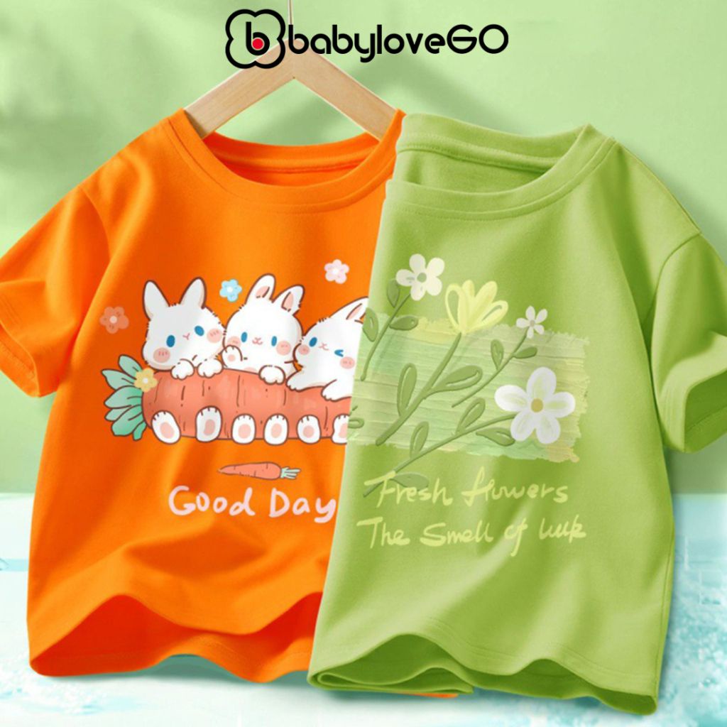 Combo 2 Áo thun bé gái BabyloveGO áo phông ngắn tay in hình độc đáo mẫu mới 2024