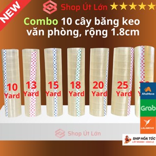 Combo 10 cây băng keo trong văn phòng loại nhỏ, 1 cây 10 cuộn rộng 1.8cm, 10yard-13yard-15yard-18yard-20yard-25yard