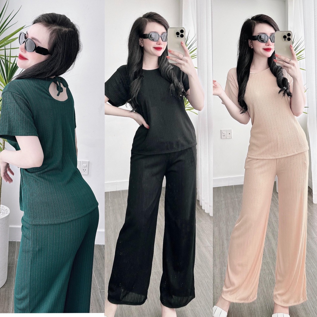 Thời Trang Set Thun Gân Tăm Bigsize Dài Thiết Kế Bigsize Nữ Xinh Đẹp Dễ Thương FREESIZE  50-90kg