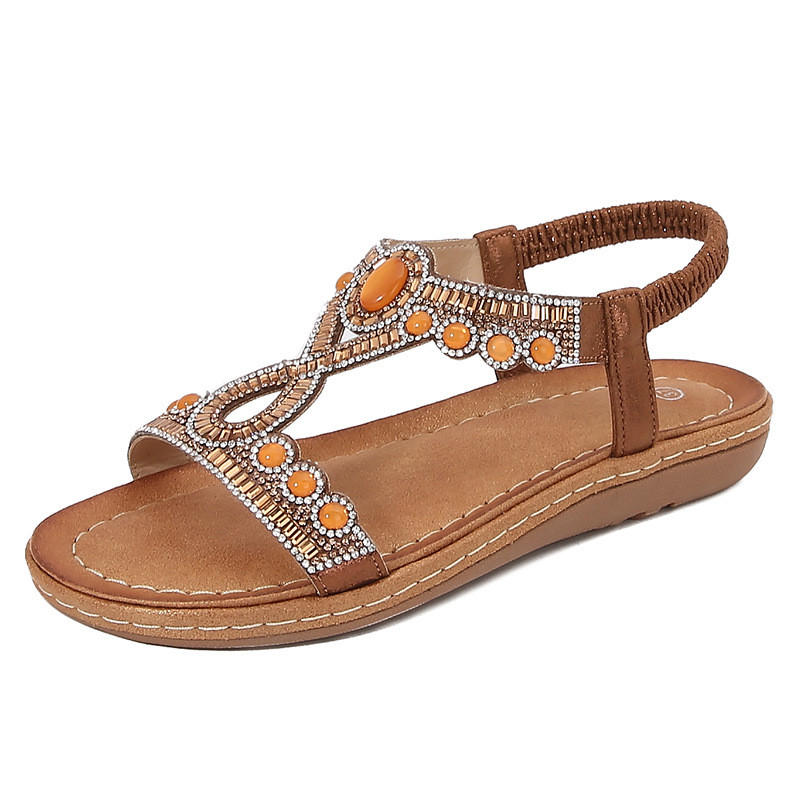 2026 Phong Cách Mới Bohemian Sandal Nữ Mùa Hè Mũi Tròn Phẳng Flip-Flops Giày Sandal Mũi Mở