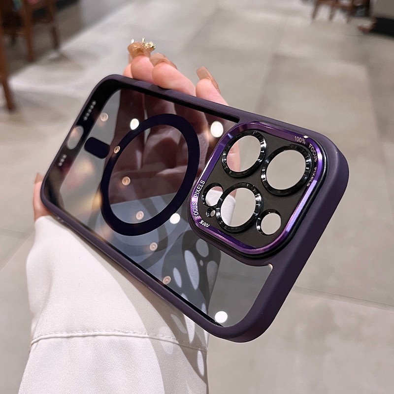 Sang Trọng Ốp Điện Thoại pc Cứng Chống Sốc Mặt Nhám Có Khung Viền Kim Loại Từ Tính Cho iphone 15 14 13 12 pro max 15 plus 13 14 promax