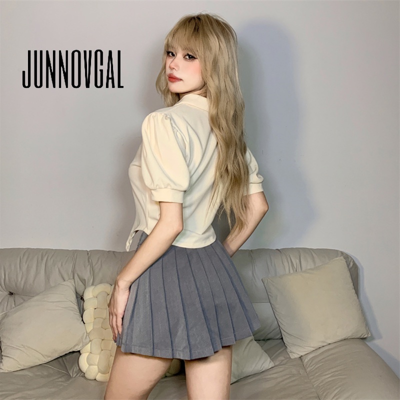 Áo sơ mi kiểu JUNNOVGAL khóa zip mỏng thời trang ngọt ngào mát mẻ 2023 cho nữ