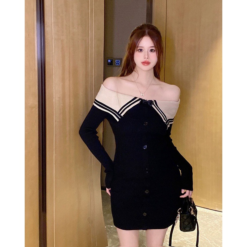 Đầm Nữ Tay Dài Hở Vai Thời Trang Quyến Rũ